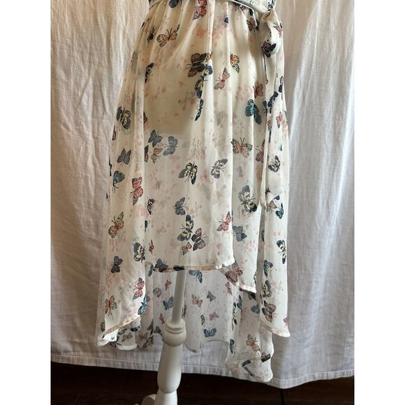 Disney Cinderella White Hi Lo‎ Semi Sheer Butterflies Dress Ruffle Princess XS - Picture 4 of 12
